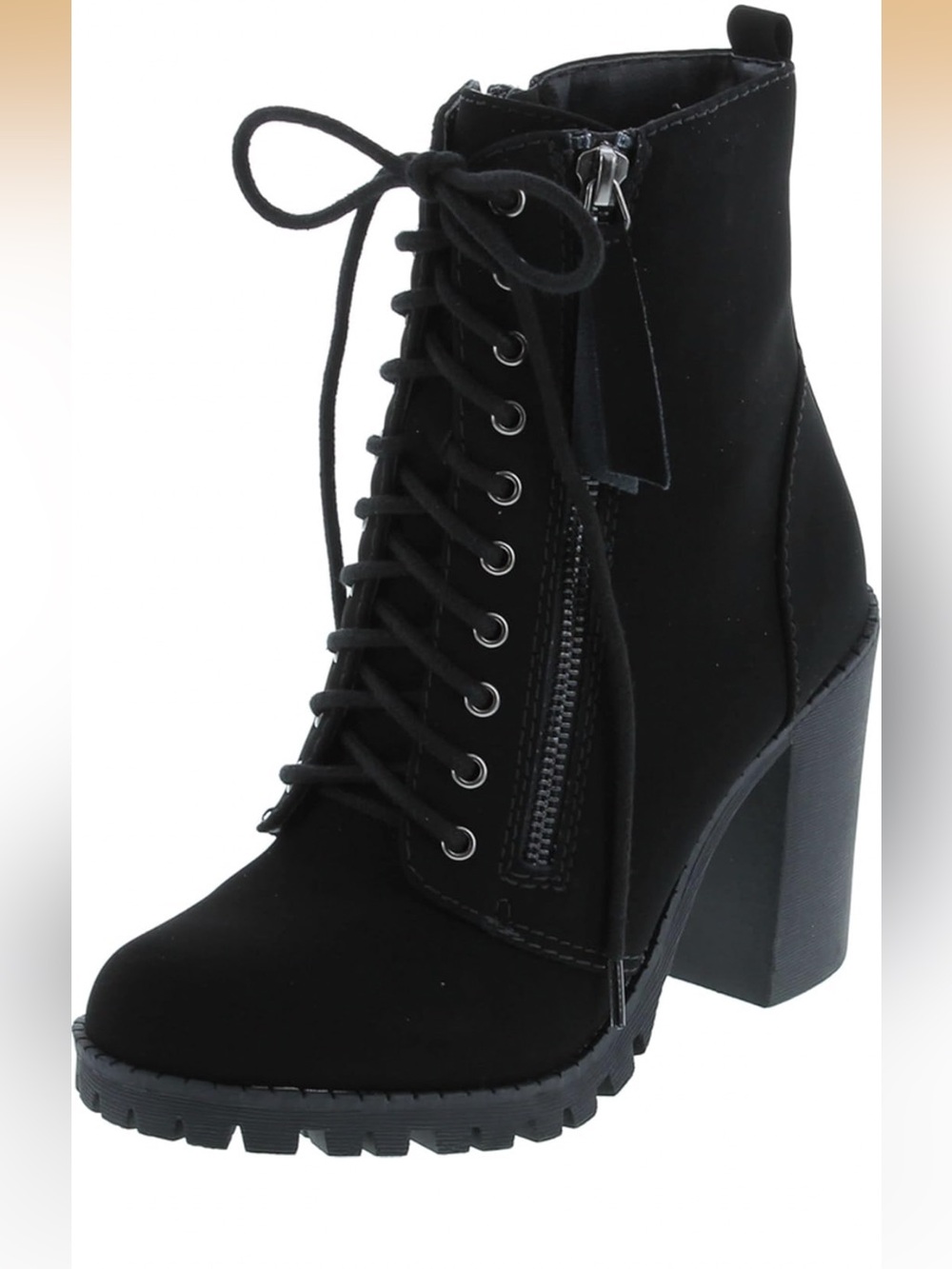 Black Lace-Up Block Heel Ankle Boots - Women